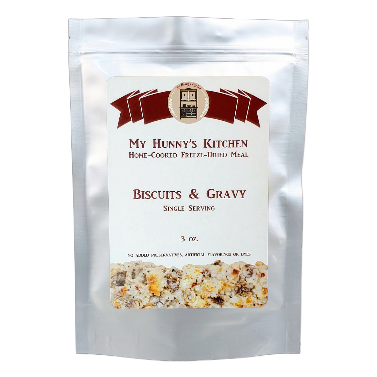 Biscuits and Gravy Freeze Dried Meal packaging front view