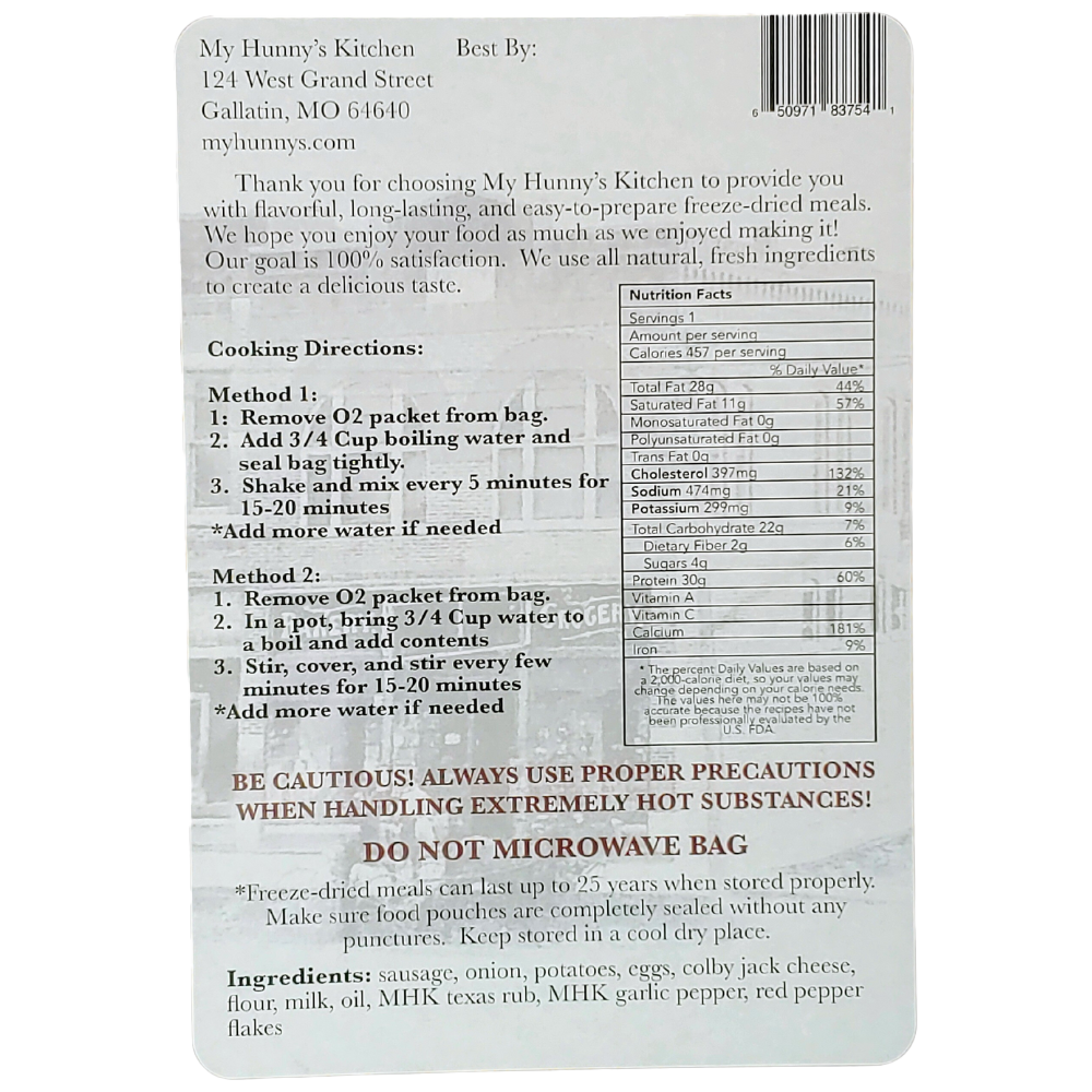 Country Scramble Freeze Dried Meal back packaging