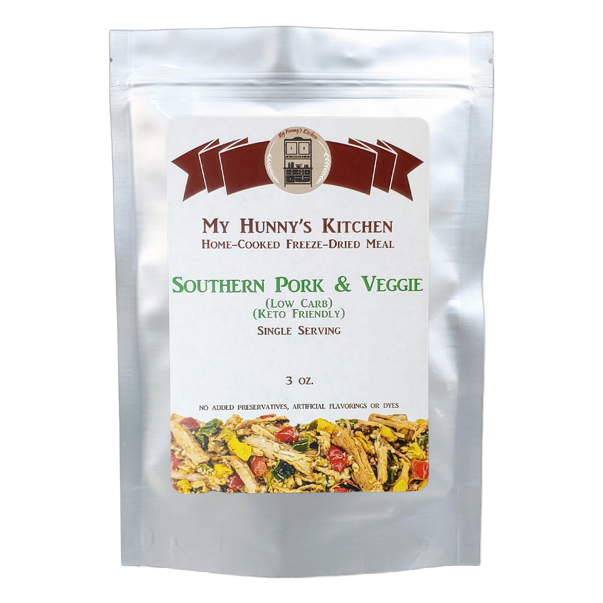 Southern Pork and Veggie Freeze Dried Meal packaging front view