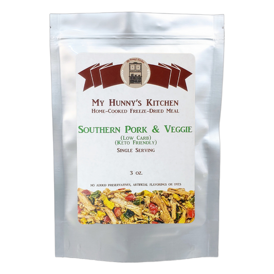 Southern Pork and Veggie Freeze Dried Meal packaging front view